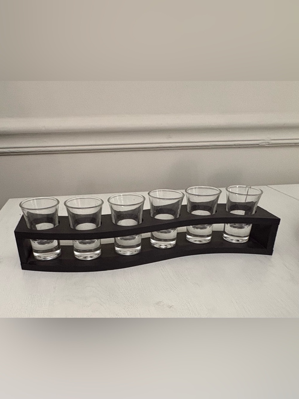 Glass Shot Cup Set with Black Wood Holder